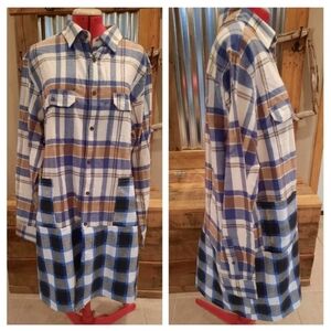 Upcycled flannel plaid coat duster L one of a kind